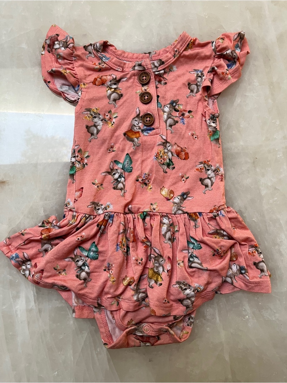 Posh Peanut Pink Bunny & Butterfly Ruffle Romper